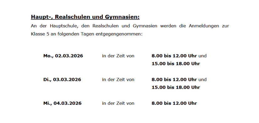 Anmeldetermine HS RS Gym